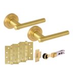 Hunta Hardware Solus Satin Brass Passage Internal Door Pack - Bullet Latch & 3 x 102mm FD Hinges