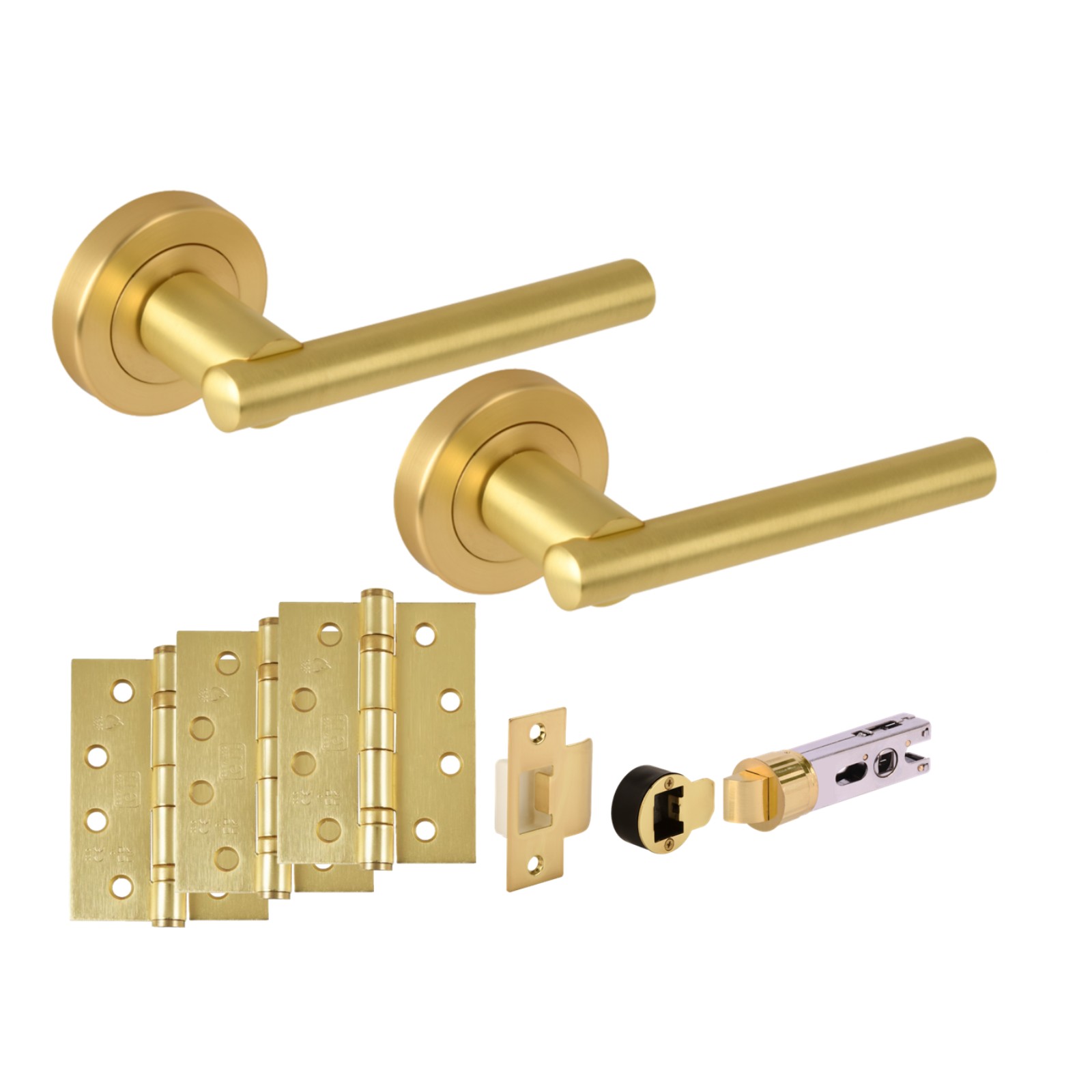 H2891SB Hunta Hardware Solus Satin Brass Passage Internal Door Pack - Bullet Latch & 3 x 102mm FD Hinges - Image 1