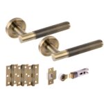 Hunta Hardware Evo Antique Brass Passage Internal Door Pack - Bullet Latch & 3 Standard Hinges
