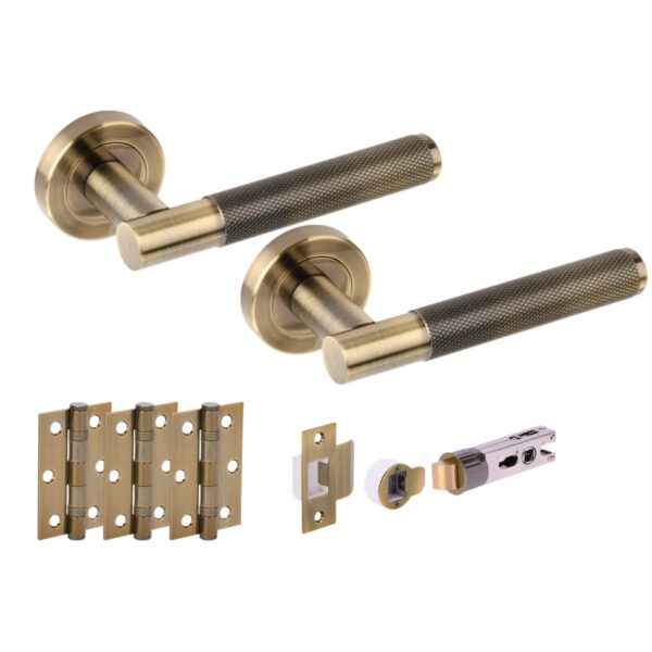 Hunta Hardware Evo Antique Brass Passage Internal Door Pack - Bullet Latch & 3 Standard Hinges