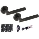 Hunta Hardware Evo Matt Black Passage Internal Door Pack - Bullet Latch & 3 Standard Hinges