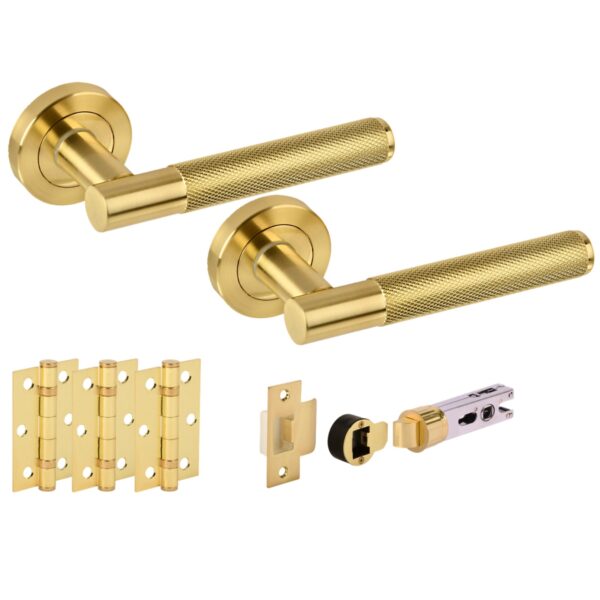 Hunta Hardware Evo Satin Brass Passage Internal Door Pack - Bullet Latch & 3 Standard Hinges