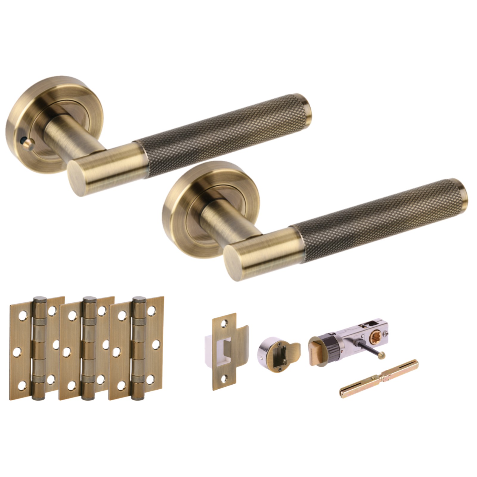 H2893ABR Hunta Hardware Evo Antique Brass Privacy Internal Door Pack - Bullet Latch & 3 Standard Hinges - Image 1