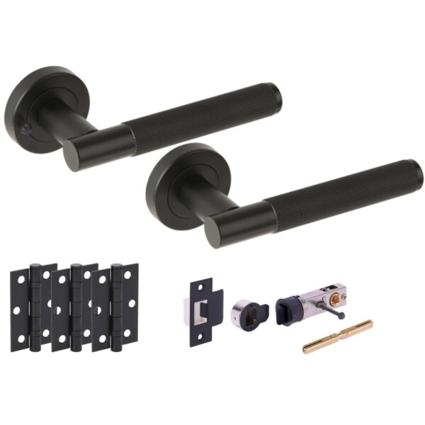 Hunta Hardware Evo Matt Black Privacy Internal Door Pack - Bullet Latch & 3 Standard Hinges