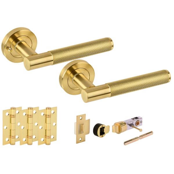 Hunta Hardware Evo Satin Brass Privacy Internal Door Pack - Bullet Latch & 3 Standard Hinges