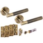 Hunta Hardware Evo Antique Brass Passage Internal Door Pack - Bullet Latch & 3 x 102mm FD Hinges