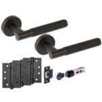 Hunta Hardware Evo Matt Black Passage Internal Door Pack - Bullet Latch & 3 x 102mm FD Hinges