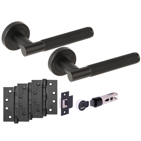 Hunta Hardware Evo Matt Black Passage Internal Door Pack - Bullet Latch & 3 x 102mm FD Hinges