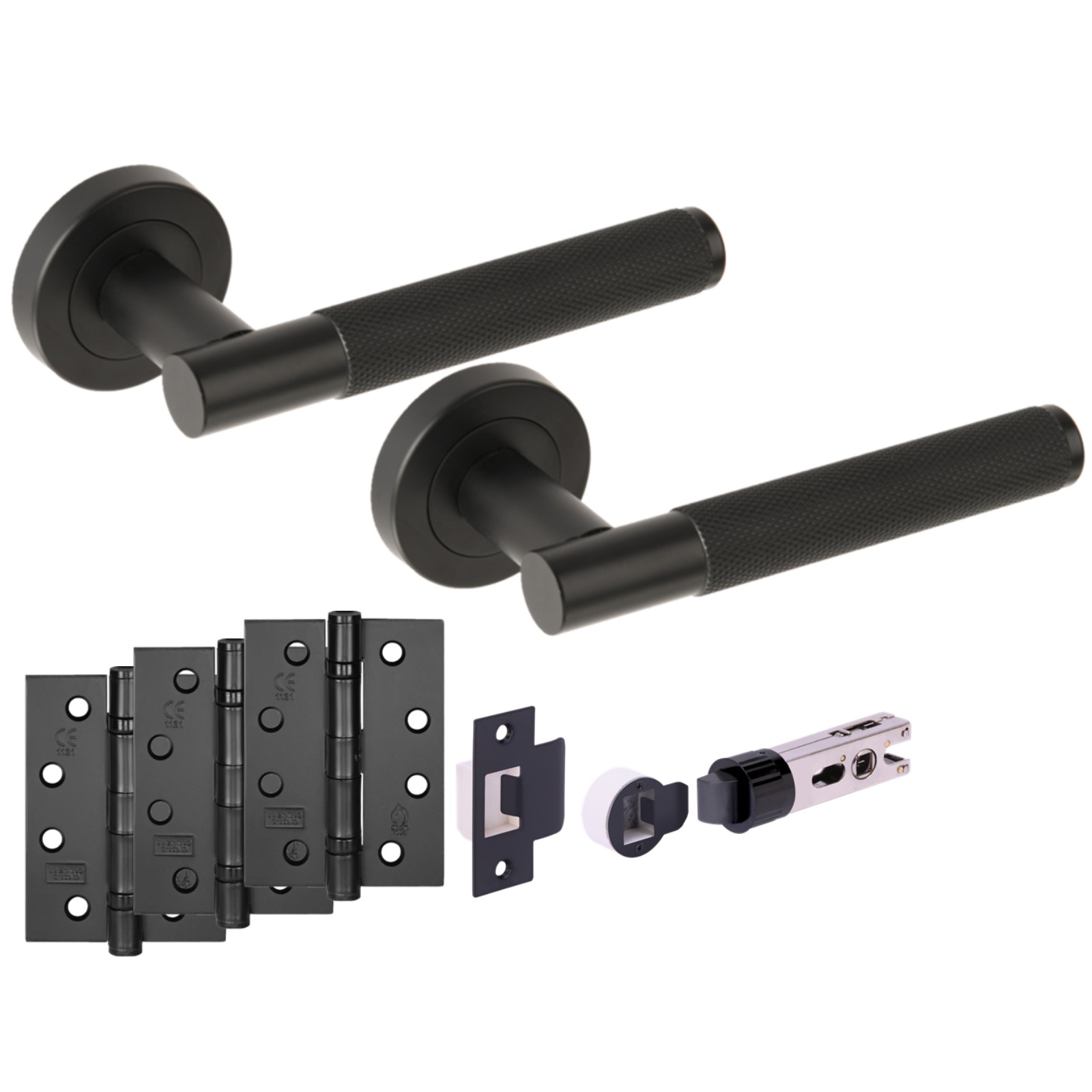 H2894BM Hunta Hardware Evo Matt Black Passage Internal Door Pack - Bullet Latch & 3 x 102mm FD Hinges - Image 1