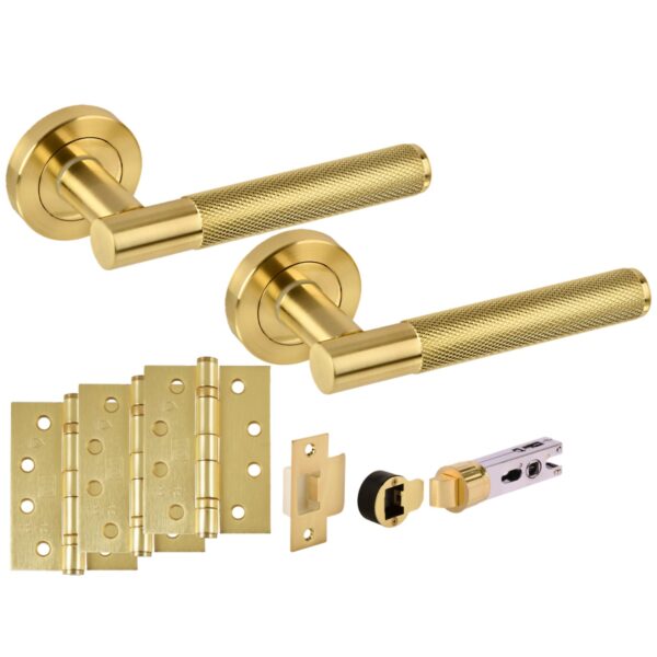 Hunta Hardware Evo Satin Brass Passage Internal Door Pack - Bullet Latch & 3 x 102mm FD Hinges
