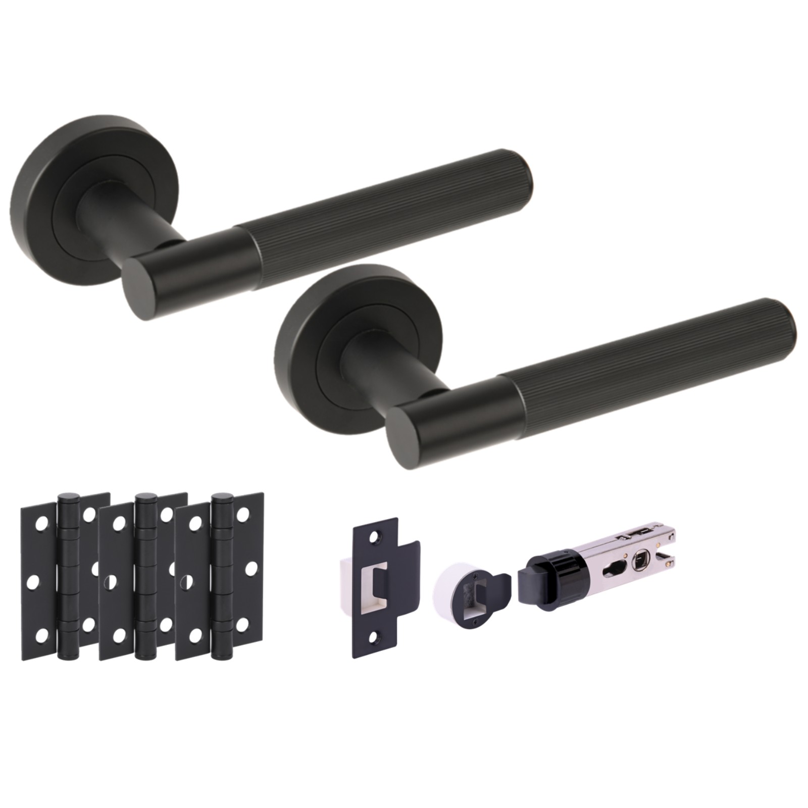 H2895BM Hunta Hardware Vida Matt Black Passage Internal Door Pack - Bullet Latch & 3 Standard Hinges - Image 1
