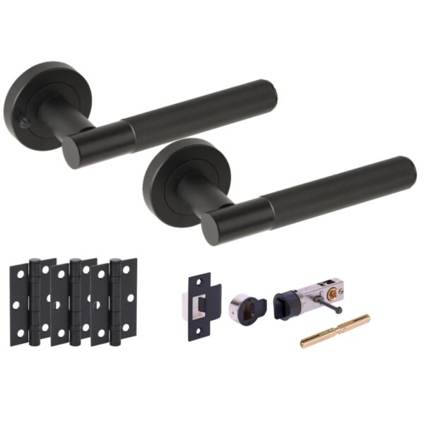Hunta Hardware Vida Matt Black Privacy Internal Door Pack - Bullet Latch & 3 Standard Hinges