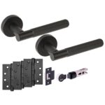Hunta Hardware Vida Matt Black Passage Internal Door Pack - Bullet Latch & 3 x 102mm FD Hinges