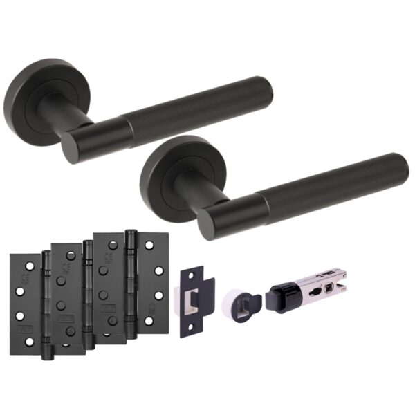 Hunta Hardware Vida Matt Black Passage Internal Door Pack - Bullet Latch & 3 x 102mm FD Hinges