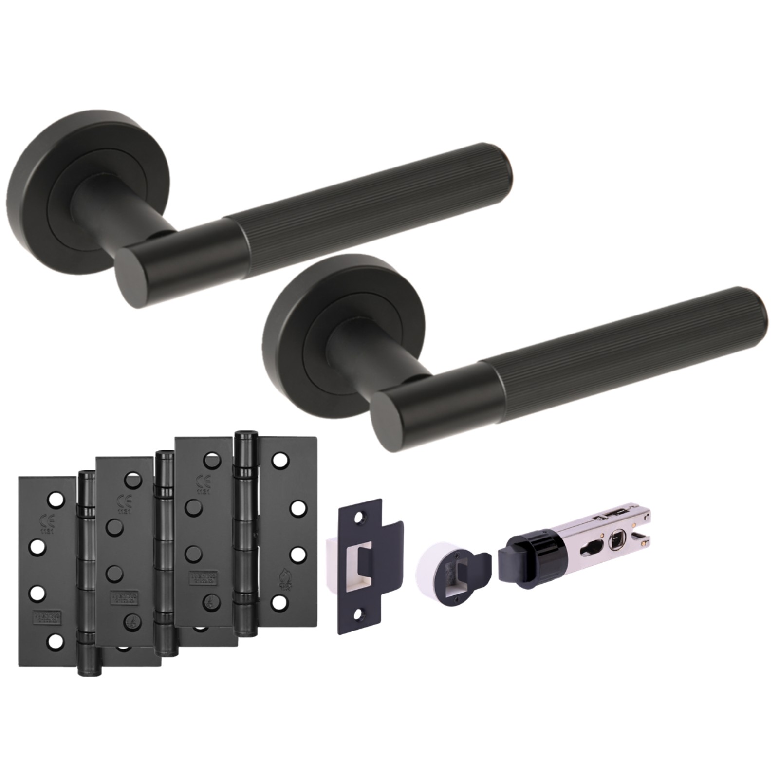 H2897BM Hunta Hardware Vida Matt Black Passage Internal Door Pack - Bullet Latch & 3 x 102mm FD Hinges - Image 1
