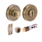 Hunta Hardware Antique Brass Bathroom Turn & Release Pack with 57mm Bullet Deadbolt