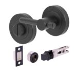 Hunta Hardware Knurled Bar Matt Black Bathroom Turn & Release Pack with 57mm Bullet Deadbolt