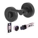 Hunta Hardware Linear Bar Matt Black Bathroom Turn & Release Pack with 57mm Bullet Deadbolt