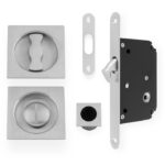 Alexander & Wilks Sliding Door Lock Set - Square Roses - Radius Forend & Strike - Satin Chrome