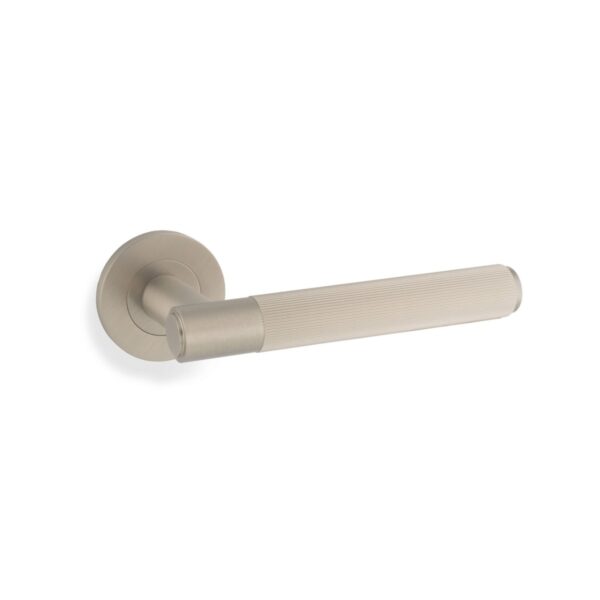 Alexander & Wilks AW Spitfire Lever Reeded On 50X6mm Rose Satin Nickel