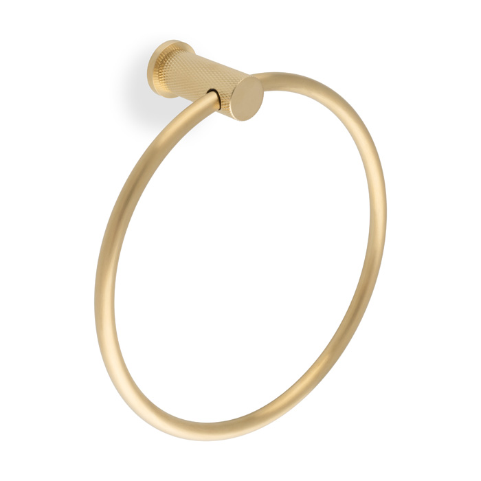 aw451sbpvd_1.jpg Alexander & Wilks Brunel Diamond Knurled Towel Ring - Satin Brass PVD - Image 1