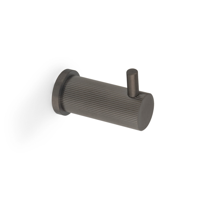 aw776dbzpvd.jpg Alexander & Wilks Brunel Reeded Coat Hook On 25mm Rose - Dark Bronze PVD - Image 1
