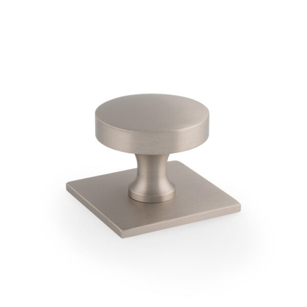 Alexander & Wilks Bullion Cupboard Knob On Square Backplate - Satin Nickel