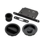 Manital Sliding Door Roses with WC Turn C/W Flush Pull & Lock Nero (Matt Black)