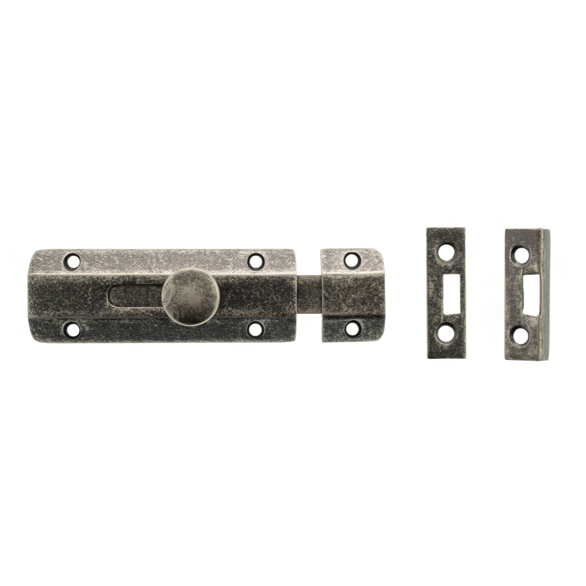 ASB4DS.jpg Atlantic Solid Brass Surface Door Bolt 4" - Distressed Silver - Image 1