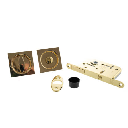 Atlantic AGB Sliding Door Bathroom Lock Set with Square Flush Handle - Polished Brass
