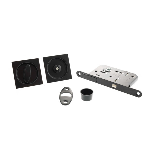 Atlantic AGB Sliding Door Bathroom Lock Set with Square Flush Handle - Matt Black