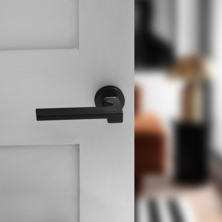 Atlantic Forme Ginevra Lever Door Handle on Minimal Round Rose - Matt Black - Image 2