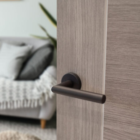 Atlantic Forme Elle Lever Door Handle on Minimal Round Rose - Urban Dark Bronze - Image 2