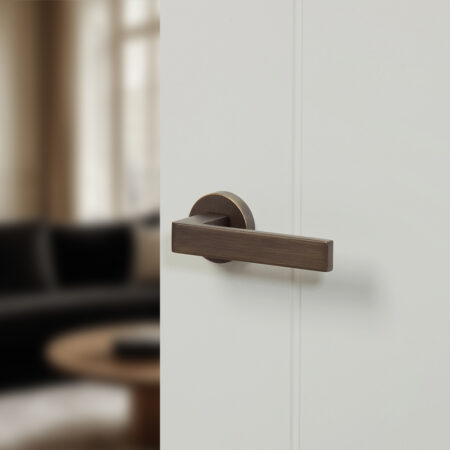 Atlantic Forme Asti Lever Door Handle on Minimal Round Rose - Urban Bronze - Image 2