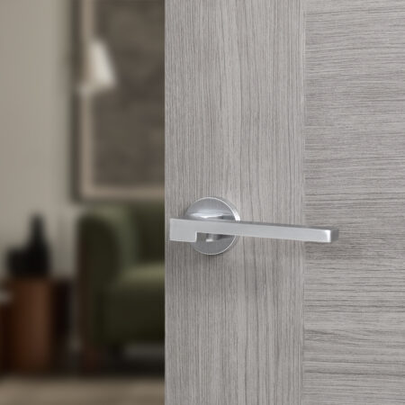 Atlantic Forme Ginevra Lever Door Handle on Minimal Round Rose - Satin Chrome - Image 2