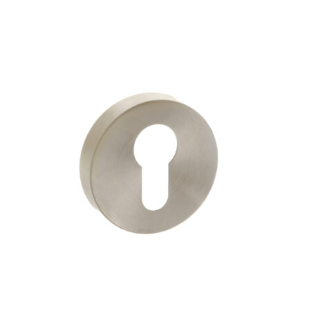 Atlantic Forme Euro Escutcheons on Minimal Round Rose - Satin Nickel
