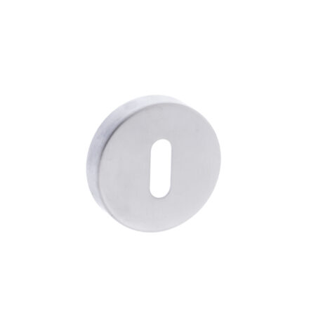Atlantic Forme Key Escutcheons on Minimal Round Rose - Satin Chrome