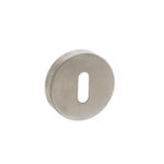 Atlantic Forme Key Escutcheons on Minimal Round Rose - Satin Nickel