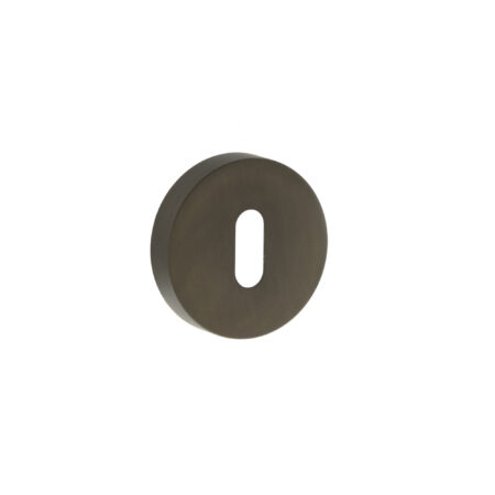 Atlantic Forme Key Escutcheons on Minimal Round Rose - Urban Dark Bronze