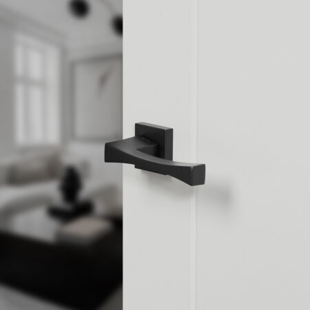 Atlantic Forme Artemide Lever Door Handle on Minimal Square Rose - Matt Black - Image 2