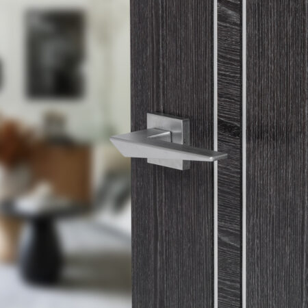 Atlantic Forme Naxos Lever Door Handle on Minimal Square Rose - Satin Chrome - Image 2