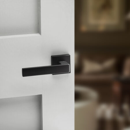 Atlantic Forme Asti Lever Door Handle on Minimal Square Rose - Matt Black - Image 2