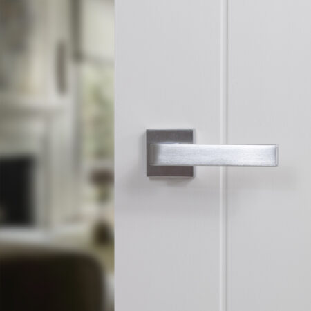 Atlantic Forme Asti Lever Door Handle on Minimal Square Rose - Satin Chrome - Image 2