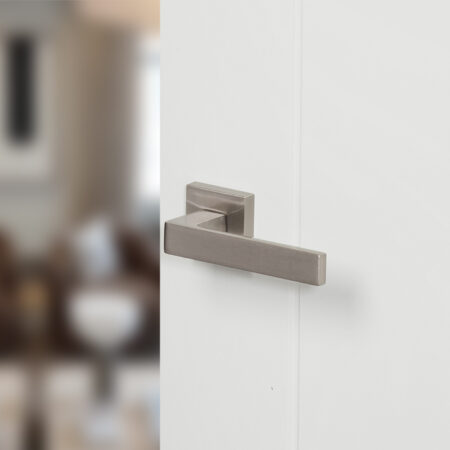 Atlantic Forme Asti Lever Door Handle on Minimal Square Rose - Satin Nickel - Image 2