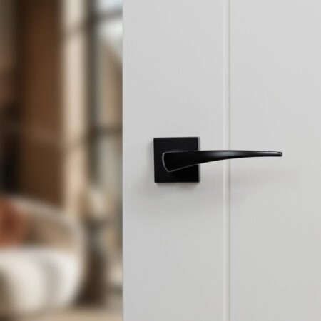 Atlantic Forme Foglia Lever Door Handle on Minimal Square Rose - Matt Black - Image 2