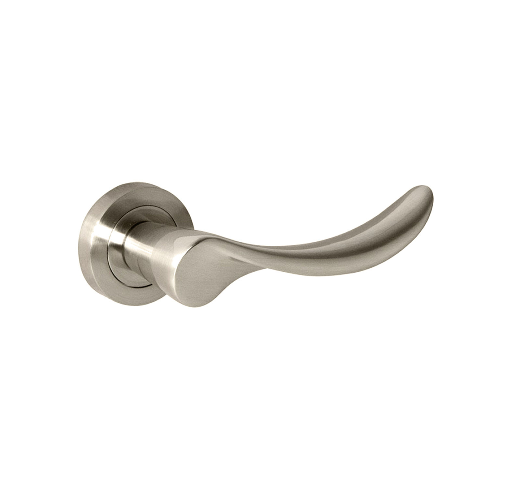 M27SN.jpg Atlantic Mediterranean Malaga Lever Door Handle on Round Rose - Satin Nickel - Image 1