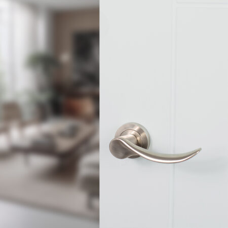 Atlantic Mediterranean Malaga Lever Door Handle on Round Rose - Satin Nickel - Image 2