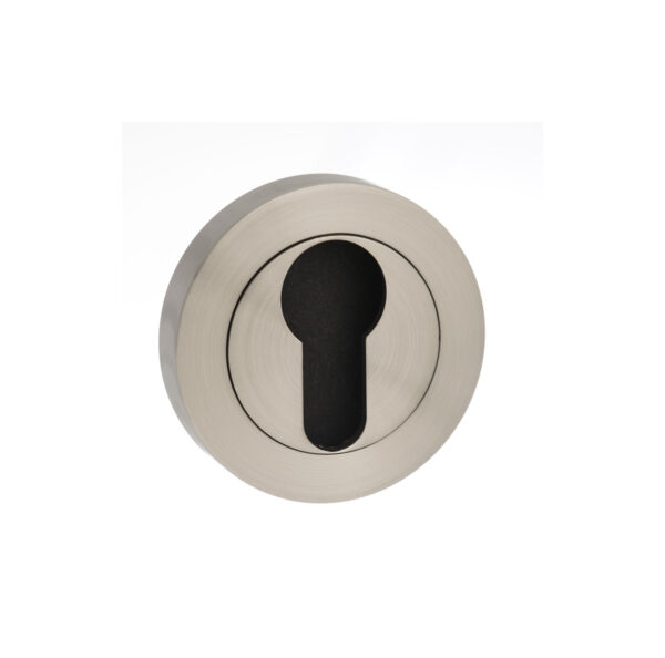 Atlantic Mediterranean Euro Escutcheons on Round Rose - Satin Nickel