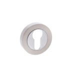 Atlantic Mediterranean Euro Escutcheons on Round Rose - Satin Nickel/Polished Chrome