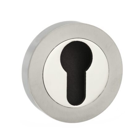 Atlantic Mediterranean Euro Escutcheons on Round Rose - Satin Nickel/Polished Nickel